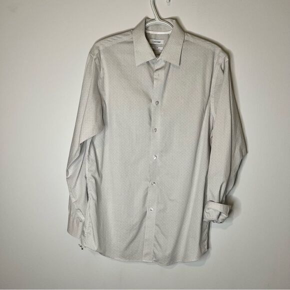 Calvin Klein Steel Regular Fit White Print Dress Shirt Men’s 15 1/2 32/33 (L) - Picture 1 of 6